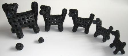 Recycled inner tube dogs from moutain bikes to roadie racers.